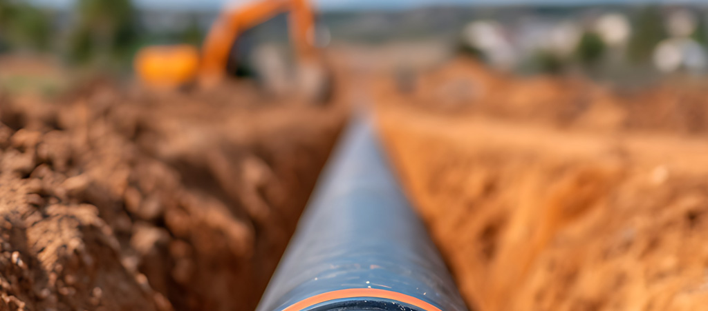 Excavation d'une tranchée pour l'installation de conduites d'égouts